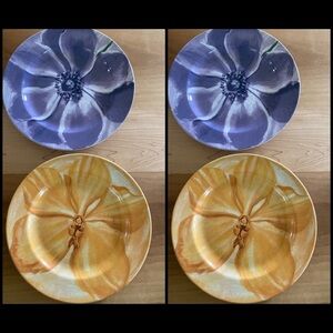 Pier1 Assiettes Watercolor Blooms Purple and Yellow Set Of 2 Ceramic 8”Plates